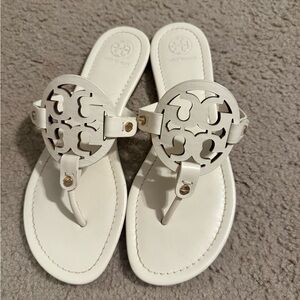 Tory Burch White Sandals with Signature Medallion